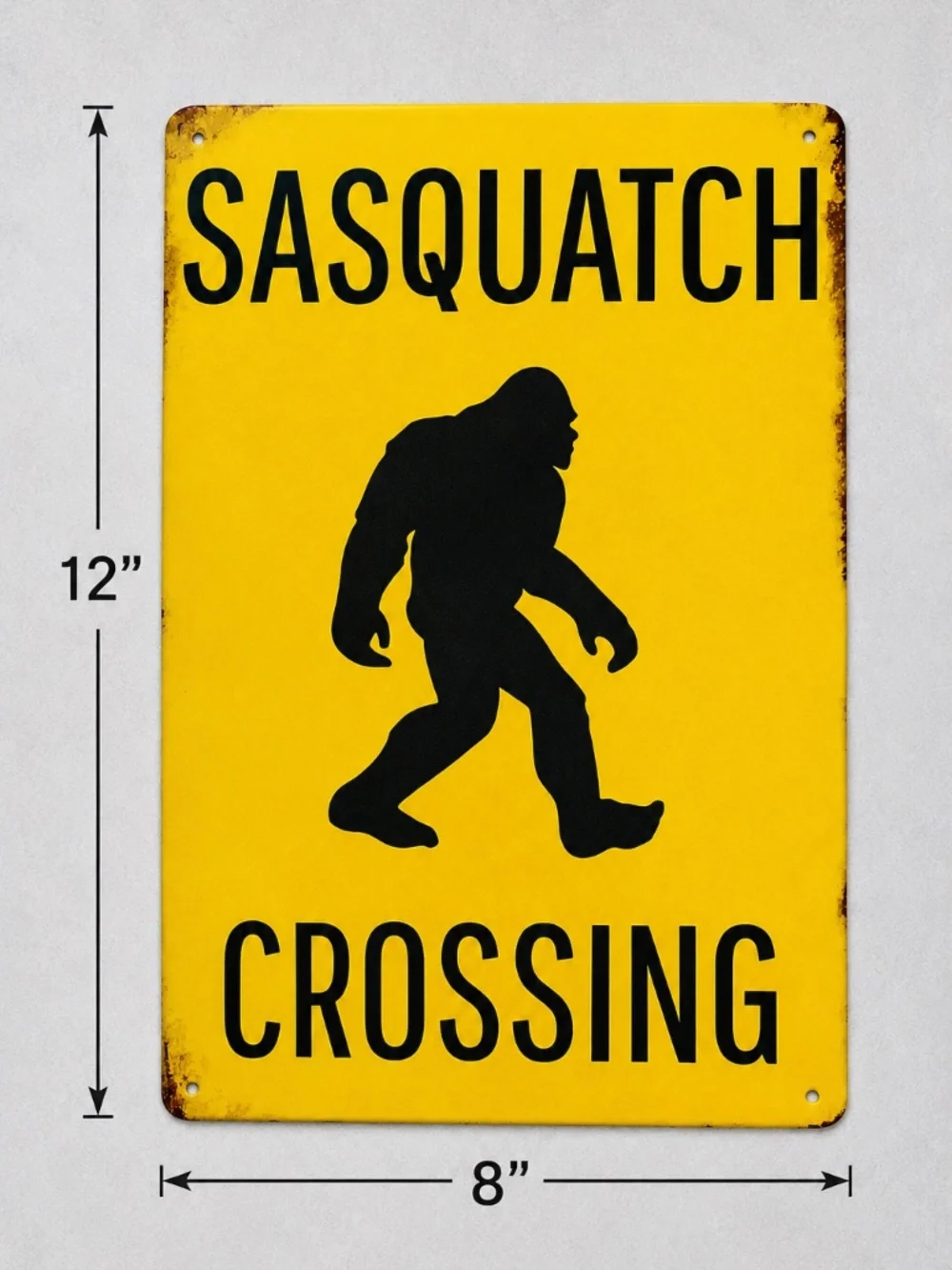 asquatch Crossing Metal Sign – Rustic Bigfoot Warning Wall Decor – 12